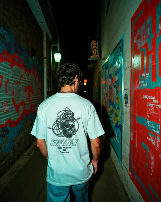 CREEPINS STAY AWAY FROM INTERNET TERRY OVERSIZED T-SHIRT (WHITE) CREEPINS CLOTHING